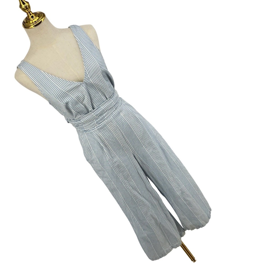 Lucky Pinstriped Wide Leg Jumpsuit Small Coastal Breezy Nautical Preppy Summer